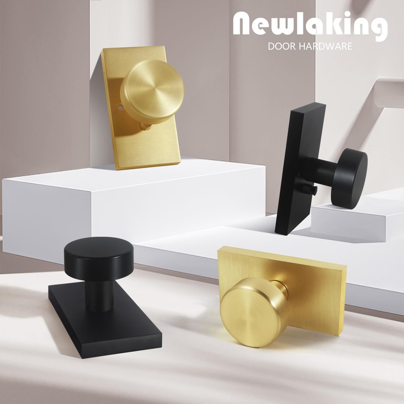 Newlaking Satin Brass Zinc Alloy Dummy Door Knob, Round Non-Locking