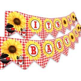 Baby Q Banner - BBQ Baby Shower Banner - Red Gingham Shower Banner - Sunflower Party Supplies - Sunflower Baby Shower Decorations - Sunflower Banner
