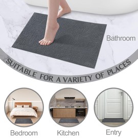 LINENOVA Chenille Bath Mat, Extra Soft Shaggy Absorbent Bathroom Rug, Non-Slip Bath Rugs for Bathtub, Shower, Kitchen, Machine Washable - 60x90cm, Charcoal