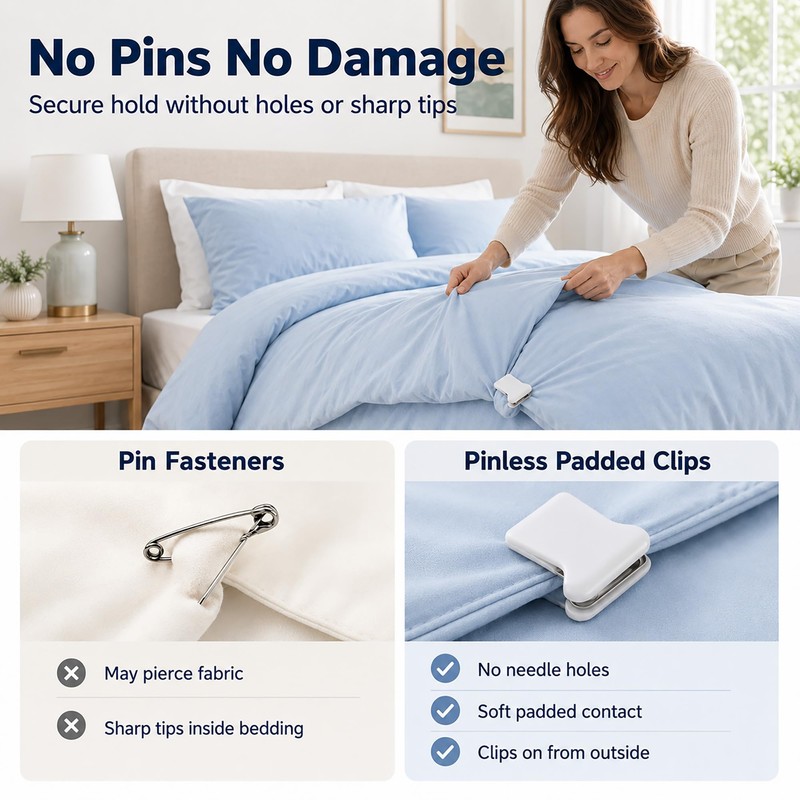 ZALAOR 6 PCS Padded Duvet Clips - Pinless Quilt Cover