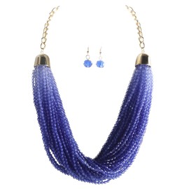UCHAIUP Bohemian Ethnic Style Multi-Layer Graduated Necklace with Pointed Beads (Blue)