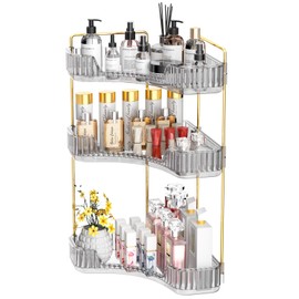 GTI 3-Tier Corner Bathroom Counter Organizer, Large Capacity Makeup Organizer Countertop, Perfume Cosmetics Skincare Vanity Organizers, Exquisite Countertop Storage for Women (Gray)
