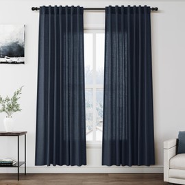 Vintage Blue Linen Curtains 72 Inch Length for Living Room Lightweight Door Drapes 2 Panels Set for Kids Bedroom Sheer Light Filtering Back Tab Rod Pocket Curtain for Kitchen Protect Privacy 52x72