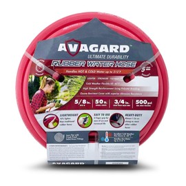 AVAGARD AVGWORD5850 5/8" x 50' Garden Hose, Heavy Duty Hot Water Rubber Hose with Solid Brass GHT Fitting, Extreme Weather Resistant for Construction, Agriculture, Farm, Car Wash, Lawn