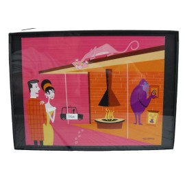 Shag Pink Panther Mid Century Modern Framed Print 5" x 7" MCM Fireplace