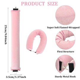 KEYRI Set of 3 Heat-Free Curlers, Overnight Curlers with Hooks, Curlers for Sleeping, DIY Hair Curls Without Heat, Hairstyle Set, Velvet Curlers for Short and Long Hair (Pink)