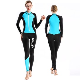 COPOZZ Diving Skin, Men Women Youth Thin Wetsuit Rash Guard- Full Body UV Protection - for Diving Snorkeling Surfing Spearfishing Sport Skin (Black/Blue, X-Large for Women)