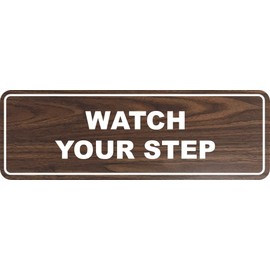 Signs ByLITA Standard Watch Your Step Wall or Door Sign -Health and Safety Signage | Durable Material and Easy Installation (Walnut) - Large (1 Pack)