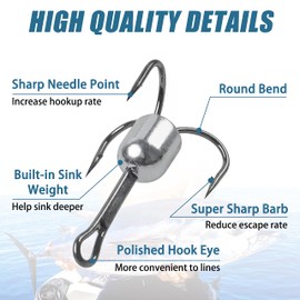 Snagging Trebles Fishing Hooks Fishing Lead Weight Triple Hook Strong Large Format Snagging Weight Fishing Hooks Sea Fishing Saltwater Treble Hooks (6/0-10pcs)