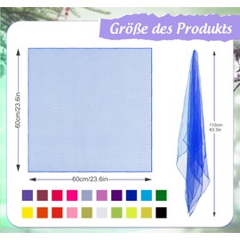 BLISSIQUEE Pack of 20 Juggling Cloths 60 x 60 cm Chiffon Cloths Sensory Play Colourful Cloths for Activities Children's Show Dancing Juggling and Sensory Accessories Decoration