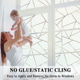 Privacy Window Film White Irregular Geometry, Non-Adhesive Glass Door Film Static Cling Window Covering Paper, UV Rejection/Heat Control/Easy Removable for Home Office Decoration,17.5x157 in.