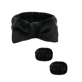 Bubble Skincare Headbands for Women - Headband and Wrist Bands for Washing Face, Makeup Headband, Prevent Liquids from Spilling (Black Upgraded)