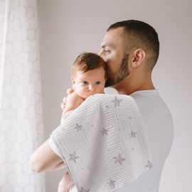 Susurration Muslin Cloths Baby Burp Cloths, Pack of 5, 100% Cotton Burp Cloths Baby for Boys and Girls, Soft, Breathable and Extremely Absorbent Muslin Cloth for Baby 60 x 60 cm (White Print)