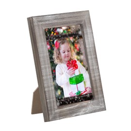 Asense 6 Pack Rustic Handmade 4 x 6 Wood Picture Frame with Glass Front for Table Top Display&Wall Mounting, Natural Grey