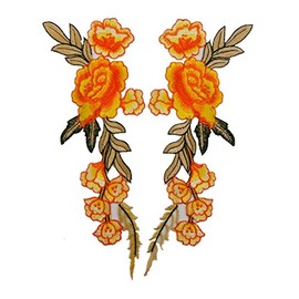 Ximkee 1 Pair Rose Sew Iron on Applique Embroidered Patches-Orange