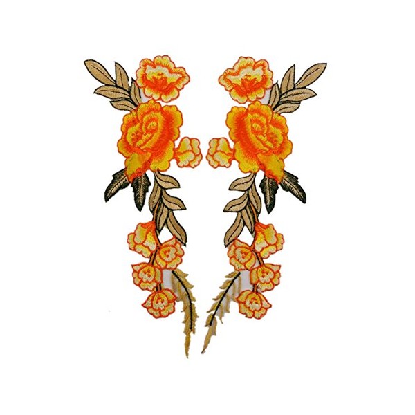 Ximkee 1 Pair Rose Sew Iron on Applique Embroidered Patches-Orange