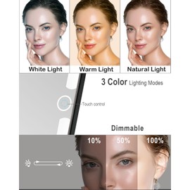 LUKYMIRO Rechargeable Travel Makeup Mirror with Lights, Portable Lighted Vanity 10X Magnification, 70 LEDs 3 Color Dimmable Touch Screen, Tabletop Folding Compact Cosmetic (Black)