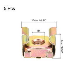 sourcing map M4 Cage Nuts for Server Rack Cabinet, Carbon Steel Yellow Zinc Plated, Pack of 5