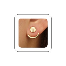 Yheakne Boho Moon Phase Ear Jackets Earrings Gold Sun Moon Earrings Double Sided Round Studs Earrings Minimalist Geometric Earrings Jewelry for Women and Girls