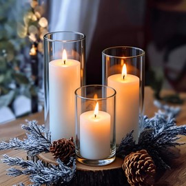 PNJHDZ 24 Pcs White Pillar Candles and Glass Candle Holders Cylinder Candle Vases for Pillar Candles Hurricane Candle Holders Set for Wedding Party, Event, Home Office Decor