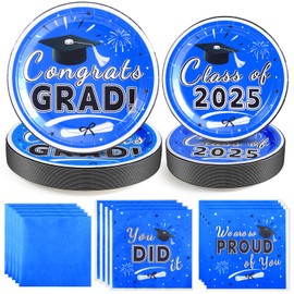 Graduation Plates and Napkins 2025 – 200PCS Blue Graduation Party Decorations Pack, Disposable Paper Plates & Napkins for 50 Guests – Perfect for 2025 Congrats Grad Party Supplies