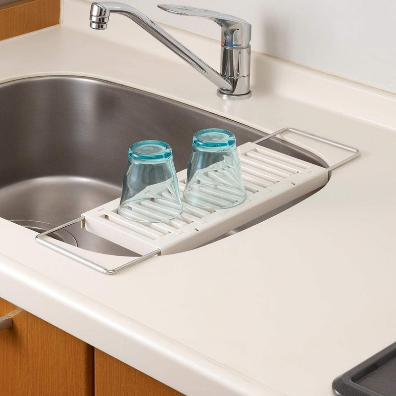 Belca キッチン水切りラック 伸縮タイプ 幅14×奥行34~50×高さ2・10.7cm ホワイト KMR-W