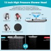 Hibbent High Pressure Adjustable 13” Square Shower Head,Rainfall 5 Spray