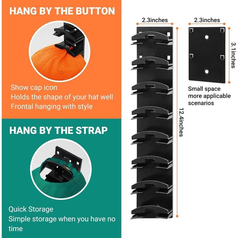 2-Pack Black Hat Organizer for Wall/Door/Closet Storage, Holds 16 Baseball