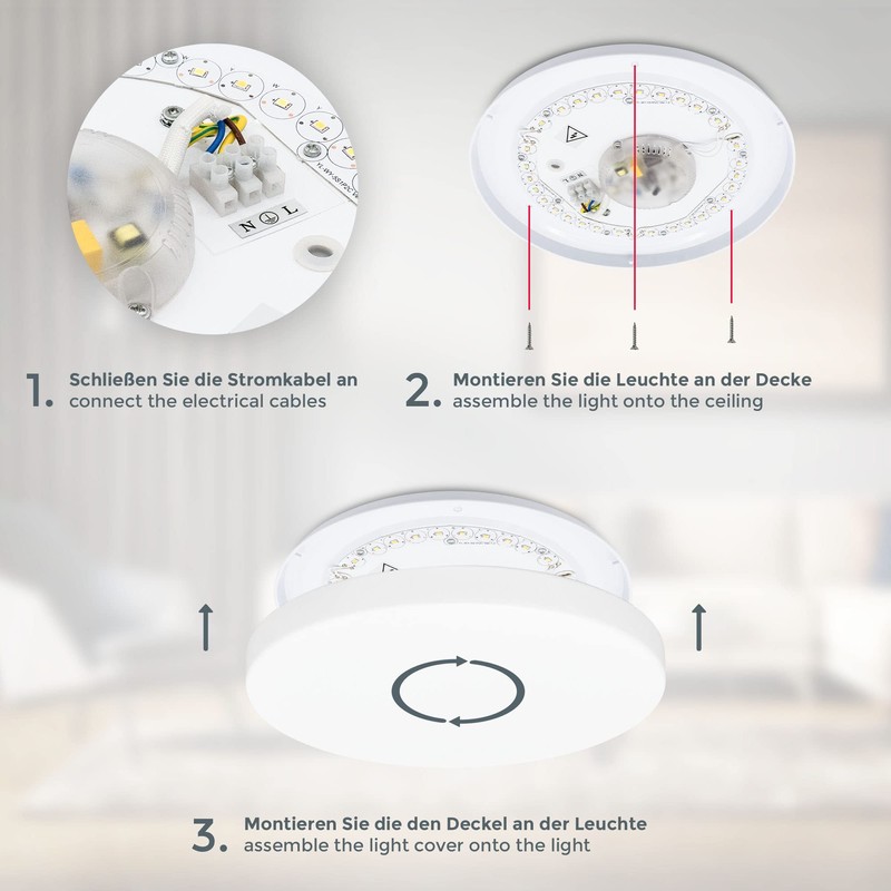 B.K.Licht - Bathroom Ceiling Light with Remote Control, Adjustable Warm