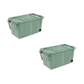 Green 40 Gallon Lidded Storage Bins Plastic Storage Tote With Ergonomic Handle And 2 Wheels Heavy Duty Design Perfect For Storing Camping Equipment Sports Gear Tools Workshop Supplies