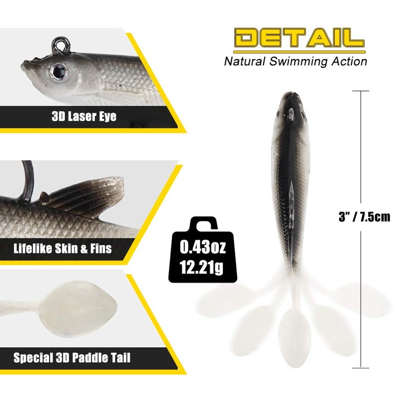 Soft Fishing Lures Pre-Rigged Soft Plastic Lures 10 Pack Jighead