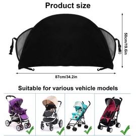 Dewocke Pram Sun Shade Cover, UPF50+ Universal Baby Sunshade, Awning Anti-UV Umbrella, Breathable, Foldable Baby Stroller Sun Shade Pushchair Awning, for Pushchair, Buggy, Stroller - Black