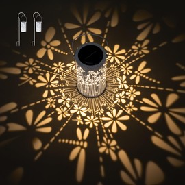 Freekite 2 Pack Solar Lanterns for Outdoor, Metal Outdoor Lanterns with Shepherd's Hooks, IP65 Waterproof Garden Decoration Path Lights, Solar Lights for Garden Outside Table Patio Balcony Courtyard