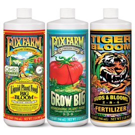 FoxFarm Liquid Nutrient Trio Hydro Formula: Big Bloom, Grow Big Hydro & Tiger Bloom - for Hydroponic Gardening, Green Growth, Buds & Late-Season Flowers, (3-32 oz Bottles)