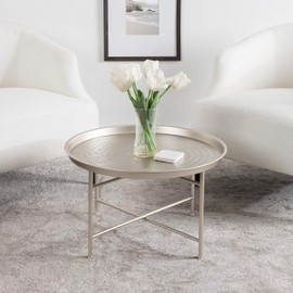 Kate and Laurel Mahdavi Modern Coffee Table, 26 x 26 x 16, Silver, Unique Coffee Table with Sophisticated Design