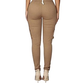 Women's Solid Color Stretch Cargo Joggers Casual Pockets Drawstring Skinny Pants