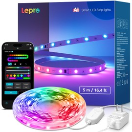 Lepro S1 AI Tira LED 5M para Cuarto Gamer y Habitación, RGB y IC, Personalización Inteligente, Efecto Arcoíris, Música Sync, Compatible con Alexa y Google Assistant, Wi-Fi 2.4G y Bluetooth