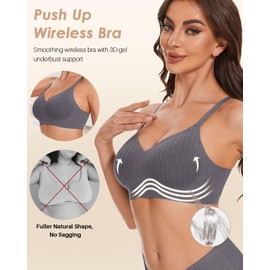 LEYSHE Padded Push Up Bras for Women with Support Smoothing Wireless Full Coverage Bra No Underwire Warm Grey