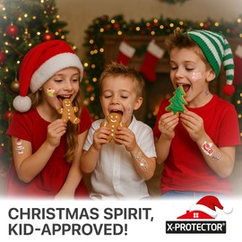 X-Protector Сhristmas Tattoos for Kids - 10 Sheets of Temporary Tattoos - Fake Сhristmas Tattoos Gifts - Glow in the Dark Stickers - Bulk Christmas Stocking Stuffers for Kids!