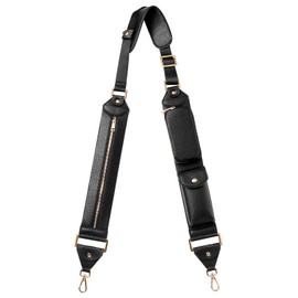 LUCKYCOIN Crossbody Purse Strap Replacement,Genuine Leather Multi Functional Universal Wide Bag Shoulder Strap,Extender Adjustable Long Compatible with Mini Purse Handbag for Man Women Travel Black