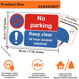 2 Pack No Parking Signs Metal Reflective 7.9x11.8 Inches, Keep Clear No Parking 24 Hour Access Required Sign, Durable Aluminum, UV Resistant, Waterproof, Anti-rust, With 4 Drilling