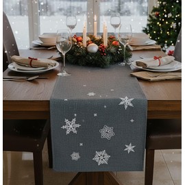 KAMACA Table Runner 40 x 150 cm with Filigree Embroidery Kitchen Dining Table Decoration Eyecatcher Autumn Winter Christmas (Snowflakes Anthracite 40 x 150 cm)