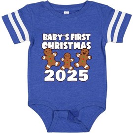 inktastic Baby's First Christmas Cookies 2025 Baby Bodysuit 12 Months Football Blue and White 46d30