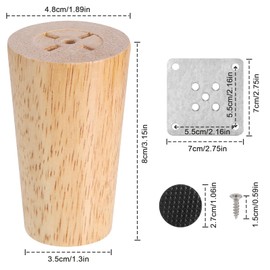 Zocipro Pack of 4 Wooden Furniture Feets, 8 cm Conical Oak Wooden Feet for Furniture, Furniture Legs, Cabinet Feet, Sofa Feet, Furniture Feet with Mounting Plates for Chairs and Sofa, Bed, Cabinet
