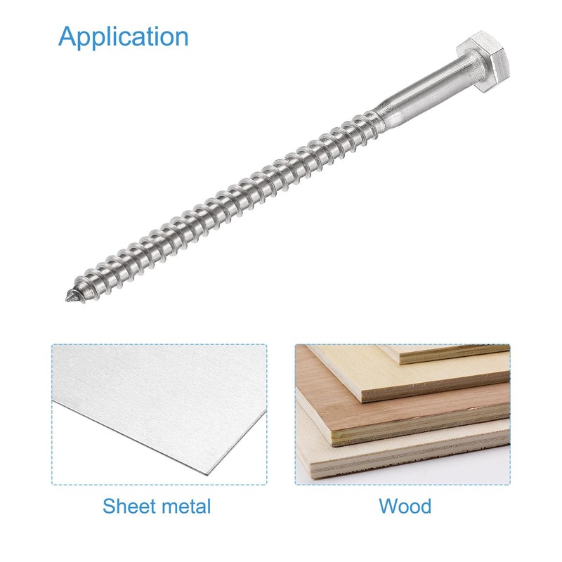 sourcing map Hex Lag Screws, M6 x 100mm 304 Stainless