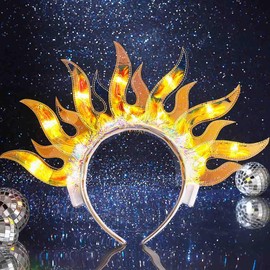 Ushiny Luminous Fire Headband Yellow LED Headbands for Women Festival Rave Accessories Flame Headband