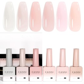 CANNI Jelly Nude Pink Gel Nail Polish Set- 6 Pcs 9 Ml Neutral Transparent Milky White Colors Gel Polish Kit, Soak Off LED Nail Gel Manicure Kit DIY at Home Salon Gifts