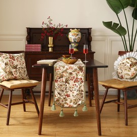 ISAENNE Designer Luxury Velvet Table Runner 71 Inches, Farmhouse Flower Pattern Table Runners for Dining Tables, Decoration for Kitchen,Parties,Thanksgiving,Christmas,New Year,12"x71"