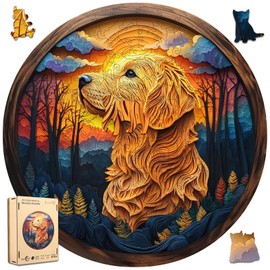 Wooden Puzzle for Adults - 3D Golden Retriever Wooden Jigsaw Puzzles 500 Piece, Unique Shaped Animal Challenging Puzzles, Exquisite Packaging, Best Gift for Family Friends 16.5x16.5 in