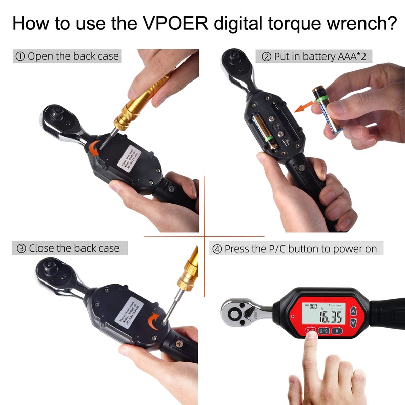 VPOER Digital Torque Wrench 1/4-inch Drive, 0.66-22.11 ft-lbs (0.9-30 Nm)